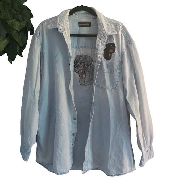 Peregrine Embroidered Rottweiler Button Down Denim Color Dog Shirt - Picture 3 of 9